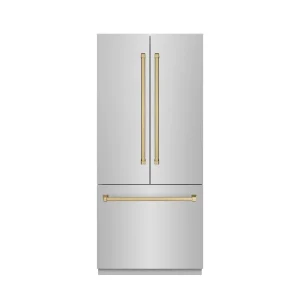ZLINE Autograph Edition 36-Inch 19.6 Cu. Ft. French Door Built-In Bottom Freezer Refrigerator with Water Dispenser and Ice Maker in Stainless Steel wi