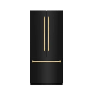 ZLINE Autograph Edition 36-Inch 19.6 Cu. Ft. French Door Built-In Bottom Freezer Refrigerator with Water Dispenser and Ice Maker in Black Stainless St