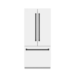 ZLINE Autograph Edition 36-Inch 19.6 cu. ft. French Door Built-In Bottom Freezer Refrigerator with Water Dispenser and Ice Maker in White Matte with S