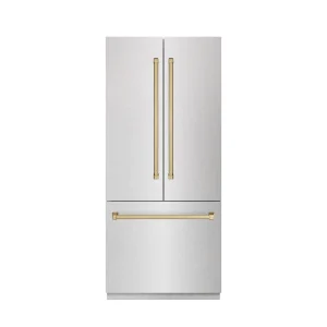 ZLINE Autograph Edition 36-Inch 19.6 cu. ft. French Door Built-In Bottom Freezer Refrigerator with Water Dispenser and Ice Maker in Satin Stainless St