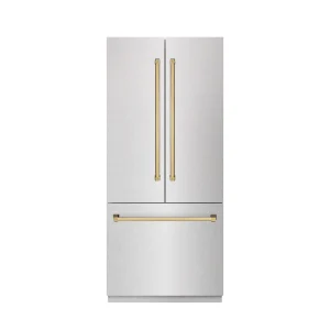 ZLINE Autograph Edition 36-Inch 19.6 Cu. Ft. French Door Built-In Bottom Freezer Refrigerator with Water Dispenser and Ice Maker in Satin Stainless St