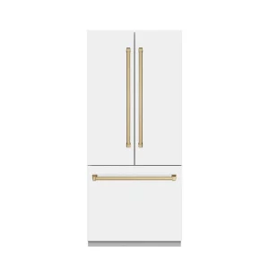 ZLINE Autograph Edition 36-Inch 19.6 cu. ft. French Door Built-In Bottom Freezer Refrigerator with Water Dispenser and Ice Maker in White Matte with S