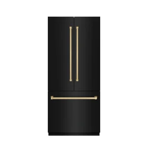 ZLINE Autograph Edition 36-Inch 19.6 Cu. Ft. French Door Built-In Bottom Freezer Refrigerator with Water Dispenser and Ice Maker in Black Stainless St
