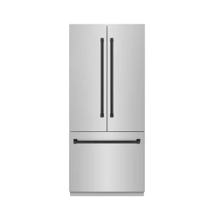 ZLINE Autograph Edition 36-Inch 19.6 cu. ft. French Door Built-In Bottom Freezer Refrigerator with Water Dispenser and Ice Maker in Stainless Steel wi