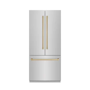 ZLINE Autograph Edition 36-Inch 19.6 cu. ft. French Door Built-In Bottom Freezer Refrigerator with Water Dispenser and Ice Maker in Stainless Steel wi