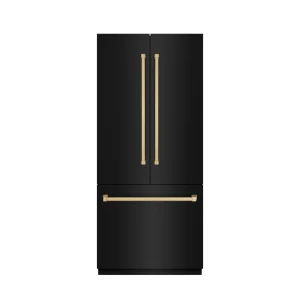 ZLINE Autograph Edition 36-Inch 19.6 cu. ft. French Door Built-In Bottom Freezer Refrigerator with Water Dispenser and Ice Maker in Black Stainless St