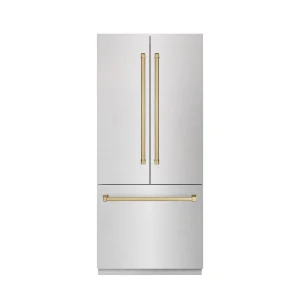 ZLINE Autograph Edition 36-Inch 19.6 Cu. Ft. French Door Built-In Bottom Freezer Refrigerator with Water Dispenser and Ice Maker in Satin Stainless St
