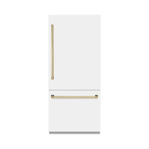 ZLINE Autograph Edition 36-Inch 19.8 Cu. Ft. Built-In Bottom Freezer Refrigerator with Water Dispenser and Ice Maker in White Matte with Graphite Gray