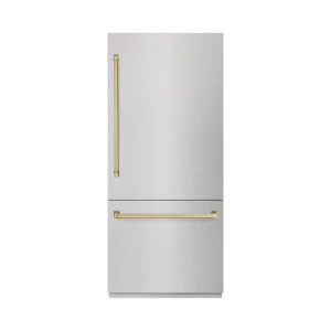 ZLINE Autograph Edition 36-Inch 19.8 Cu. Ft. Built-In Bottom Freezer Refrigerator with Water Dispenser and Ice Maker in Satin Stainless Steel with Gra