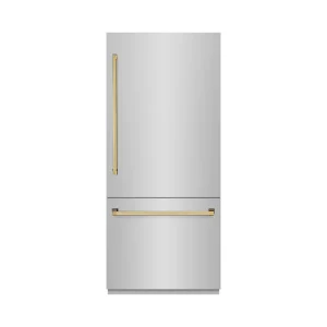 ZLINE Autograph Edition 36-Inch 19.8 Cu. Ft. Built-In Bottom Freezer Refrigerator with Water Dispenser and Ice Maker in Stainless Steel with Polished
