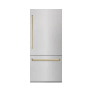 ZLINE Autograph Edition 36-Inch 19.8 Cu. Ft. Built-In Bottom Freezer Refrigerator with Water Dispenser and Ice Maker in Satin Stainless Steel with Gra