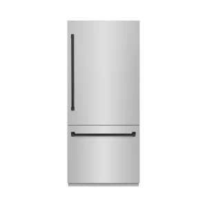 ZLINE Autograph Edition 36-Inch 19.8 Cu. Ft. Built-In Bottom Freezer Refrigerator with Water Dispenser and Ice Maker in Stainless Steel with Matte Bla