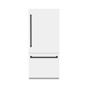 ZLINE Autograph Edition 36-Inch 19.8 Cu. Ft. Built-In Bottom Freezer Refrigerator with Water Dispenser and Ice Maker in White Matte and Matte Black Ac