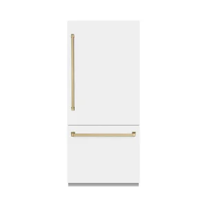 ZLINE Autograph Edition 36-Inch 19.8 Cu. Ft. Built-In Bottom Freezer Refrigerator with Water Dispenser and Ice Maker in White Matte with Graphite Gray
