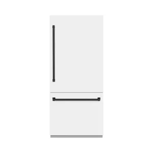 ZLINE Autograph Edition 36-Inch 19.8 Cu. Ft. Built-In Bottom Freezer Refrigerator with Water Dispenser and Ice Maker in White Matte with Graphite Gray