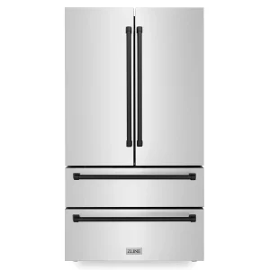 ZLINE Autograph Edition 36-Inch 22.5 cu. ft Freestanding French Door Refrigerator with Ice Maker in Stainless Steel with Matte Trim (RFMZ-36-MB)