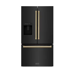 ZLINE Autograph Edition 36-Inch 28.9 cu. ft. Standard-Depth French Door External Water Dispenser Refrigerator with Dual Ice Maker in Black Stainless S