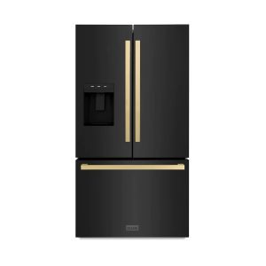 ZLINE Autograph Edition 36-Inch 28.9 cu. ft. Standard-Depth French Door External Water Dispenser Refrigerator with Dual Ice Maker in Black Stainless S