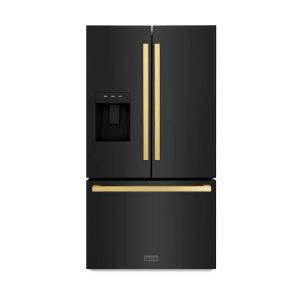 ZLINE Autograph Edition 36-Inch 28.9 cu. ft. Standard-Depth French Door External Water Dispenser Refrigerator with Dual Ice Maker in Black Stainless S