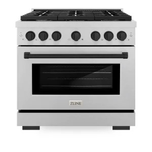 ZLINE Autograph Edition 36-Inch 5.2 cu. ft. Paramount Gas Range with 6 Burner Cooktop and Convection Gas Oven in Satin Stainless Steel and Matte Black