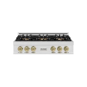 ZLINE Autograph Edition 36-Inch Classic Gas Rangetop with 6 Burner DuoPro™ Cooktop in Satin Stainless Steel and Champagne Bronze Accents (PCRTSZ-36-CB