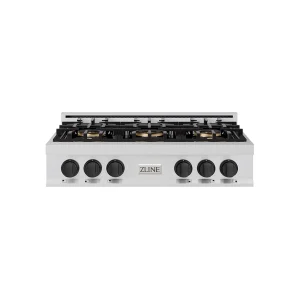 ZLINE Autograph Edition 36-Inch Classic Gas Rangetop with 6 Burner DuoPro™ Cooktop in Stainless Steel and Matte Black Accents (PCRTZ-36-MB)