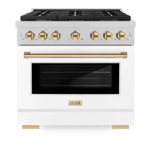 ZLINE Autograph Edition 36-Inch Paramount Gas Range with 6 Burner and Convection Gas Oven with White Matte Door and Polished Gold Accents (SGRSZ-WM-36