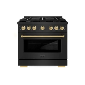 ZLINE Autograph Edition 36-Inch Paramount Gas Range with 6 Burner and 5.2 cu. ft. Convection Gas Oven in Black Stainless Steel and Champagne Bronze Ac