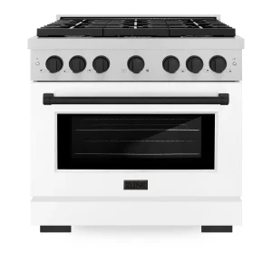 ZLINE Autograph Edition 36-Inch Paramount Gas Range with 6 Burner and Convection Gas Oven with White Matte Door and Matte Black Accents (SGRSZ-WM-36-M