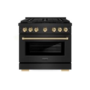 ZLINE Autograph Edition 36-Inch Paramount Gas Range with 6 Gas Burners and 5.2 cu. ft. Convection Gas Oven in Black Stainless Steel and Polished Gold