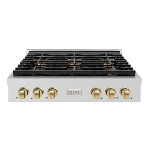 ZLINE Autograph Edition 36-Inch Paramount Gas Rangetop with 6 Burner DuoPro™ Cooktop in Stainless Steel and Champagne Bronze Accents (PSRTZ-36-CB)