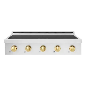 ZLINE Autograph Edition 36-Inch Paramount Induction Rangetop with 5 Element Cooktop in Satin Stainless Steel and Polished Gold Accents (SINRTSZ-36-G)