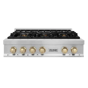 ZLINE Autograph Edition 36-Inch Porcelain Rangetop with 6 Gas Burners in Stainless Steel and Gold Accents (RTZ-36-G)