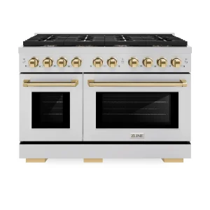 ZLINE Autograph Edition 48-Inch Paramount Gas Range with 8 Gas Burners and 6.7 cu. ft. Double Gas Oven in Stainless Steel and Polished Gold Accents (S
