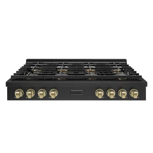 ZLINE Autograph Edition 48-Inch Paramount Gas Rangetop with 8 Burner DuoPro™ Cooktop in Black Stainless Steel and Champagne Bronze Accents (PSRTBZ-48-