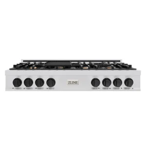 ZLINE Autograph Edition 48-Inch Porcelain Rangetop with 7 Gas Brass Burners in Stainless Steel and Matte Black Accents (RTZ-48-MB)