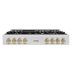 ZLINE Autograph Edition 48-Inch Porcelain Rangetop with 7 Gas Burners in Stainless Steel and Champagne Bronze Accents (RTZ-48-CB)