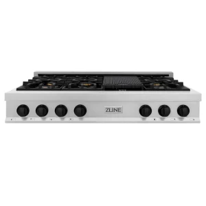 ZLINE Autograph Edition 48-Inch Porcelain Rangetop with 7 Gas Burners in Satin Stainless Steel and Matte Black Accents (RTSZ-48-MB)