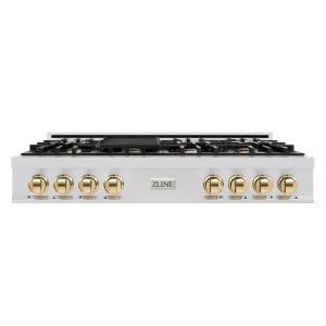ZLINE Autograph Edition 48-Inch Porcelain Rangetop with 7 Gas Burners in Stainless Steel and Gold Accents (RTZ-48-G)