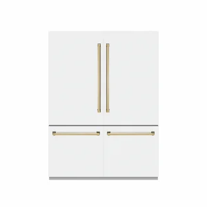 ZLINE Autograph Edition 60-Inch 32.2 cu. ft. French Door Built-In Bottom Freezer Refrigerator with Water Dispenser and Ice Maker in White Matte with G