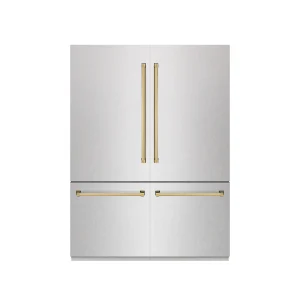 ZLINE Autograph Edition 60-Inch 32.2 Cu. Ft. French Door Built-In Bottom Freezer Refrigerator with Water Dispenser and Ice Maker in Satin Stainless St
