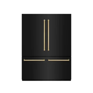 ZLINE Autograph Edition 60-Inch 32.2 Cu. Ft. French Door Built-In Bottom Freezer Refrigerator with Water Dispenser and Ice Maker in Black Stainless St