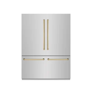 ZLINE Autograph Edition 60-Inch 32.2 Cu. Ft. French Door Built-In Bottom Freezer Refrigerator with Water Dispenser and Ice Maker in Stainless Steel wi