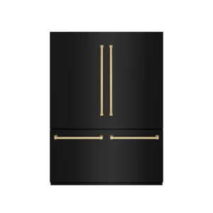 ZLINE Autograph Edition 60-Inch 32.2 Cu. Ft. French Door Built-In Bottom Freezer Refrigerator with Water Dispenser and Ice Maker in Black Stainless St