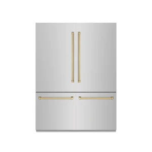 ZLINE Autograph Edition 60-Inch 32.2 Cu. Ft. French Door Built-In Bottom Freezer Refrigerator with Water Dispenser and Ice Maker in Stainless Steel wi