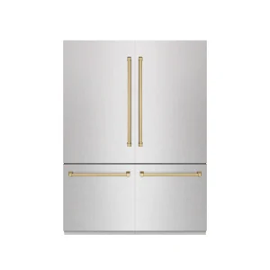 ZLINE Autograph Edition 60-Inch 32.2 Cu. Ft. French Door Built-In Bottom Freezer Refrigerator with Water Dispenser and Ice Maker in Satin Stainless St