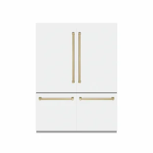 ZLINE Autograph Edition 60-Inch 32.2 cu. ft. French Door Built-In Bottom Freezer Refrigerator with Water Dispenser and Ice Maker in White Matte with G