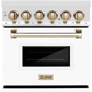 ZLINE Legacy Series Autograph Edition 24-inch Dual Fuel Range with Gas Stove and 2.8 Cu. Ft. Electric Oven in Stainless Steel with White Matte Door an