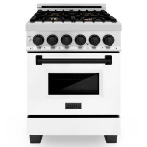 ZLINE Legacy Series Autograph Edition 24-inch Dual Fuel Range with Gas Stove and 2.8 Cu. Ft. Electric Oven in Stainless Steel with White Matte Door an