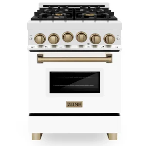ZLINE Legacy Series Autograph Edition 24-inch Dual Fuel Range with Gas Stove and 2.8 Cu. Ft. Electric Oven in Stainless Steel with White Matte Door an